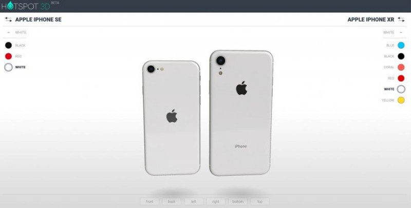 Онлайн-сервіс дозволяє порівняти iPhone SE 2020 з іншими моделями в 3D