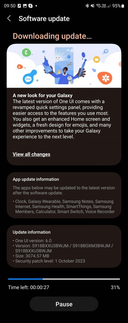 Стабільний інтерфейс One UI 6 з Android 14 тепер доступний для серії Galaxy S23 - скрін