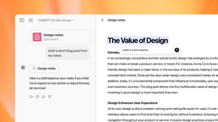 OpenAI запустив новий інтерфейс Canvas для ChatGPT