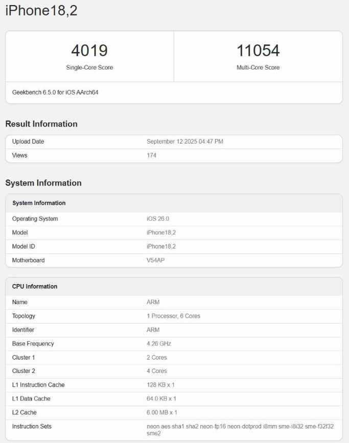 Apple A19 Pro benchmark