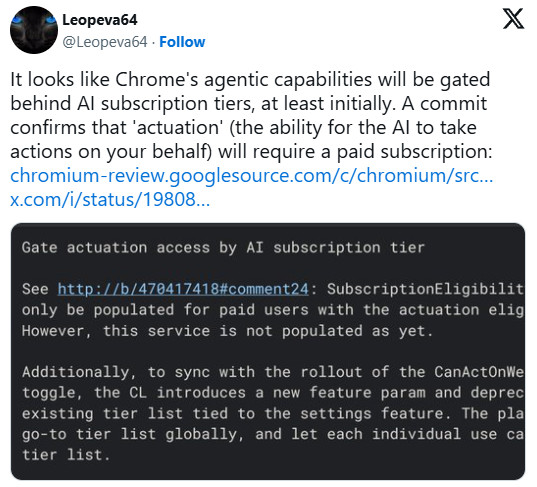 Google Chrome AI integration