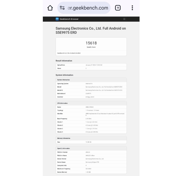 Exynos 2700 Geekbench