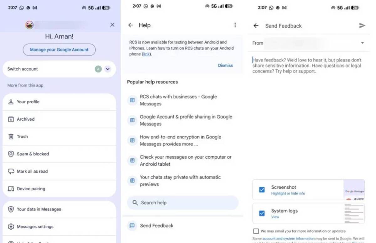 Скриншот ошибки Google Messages